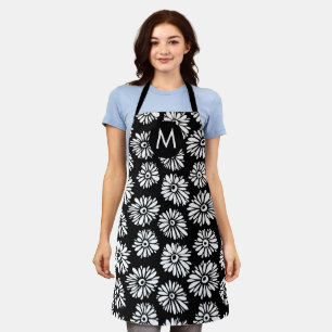 Tablier Minimaliste Groovy Noir et Blanc Monogramme Daisy