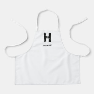 TABLIER MINIMALISTE NOIR UNE LETTRE MONOGRAMME NOM BLANC