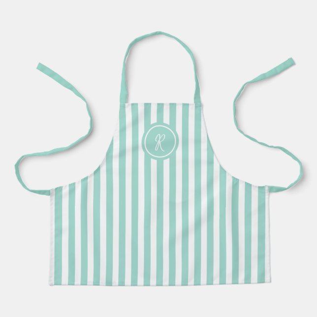 Tablier Mint French Beach Stripe Personnalisé Monogramme (Recto)