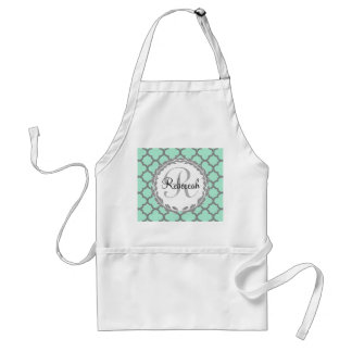 Tablier Mint Green Grey Quatrefol Nom Monogramme