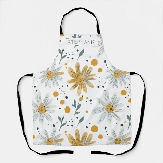 Tablier Modèle floral blanc et jaune (Recto)