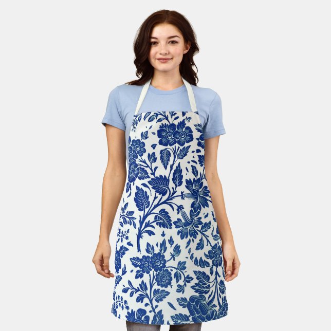 Tablier Modèle floral bleu (Porté)