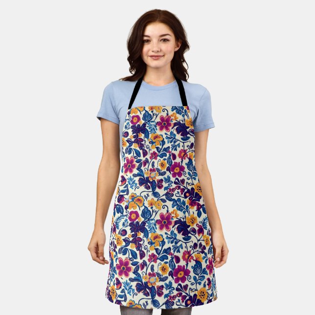 Tablier Modèle floral coloré (Porté)