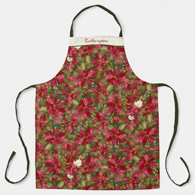 Tablier Modèle floral de Noël Poinsettia Personnalisé (Recto)
