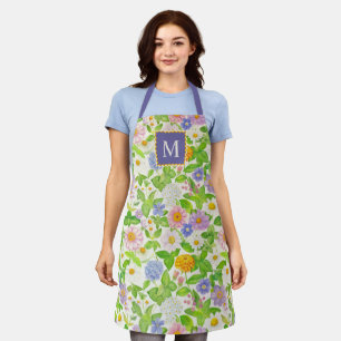 Tablier Modèle Floral Fleur sauvage coloré Monogramme tabl