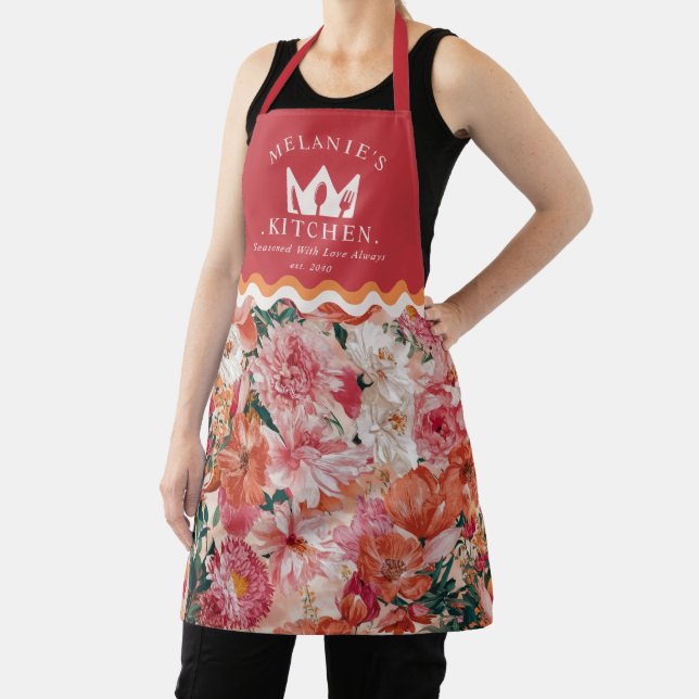 Tablier Modèle Floral rose orange personnalisé (Insitu)