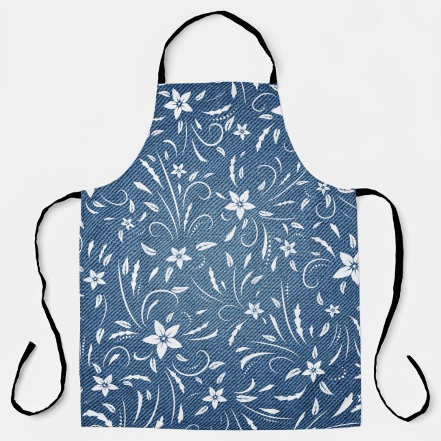 Tablier Modèle floral sur denim (Recto)