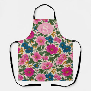 Tablier Modèle floral Vintage rustique bleu et rose