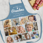 Tablier Modern Love You Grand-mère Photo Collage<br><div class="desc">Créez votre propre tablier grand-mère avec un modèle photo collage de 13,  un arrière - plan bleu poussiéreux,  le titre "nous t'aimons grand-mère",  les noms des petits-enfants,  un coeur d'amour,  et le mignon dicton "tu fais la vie douce".</div>