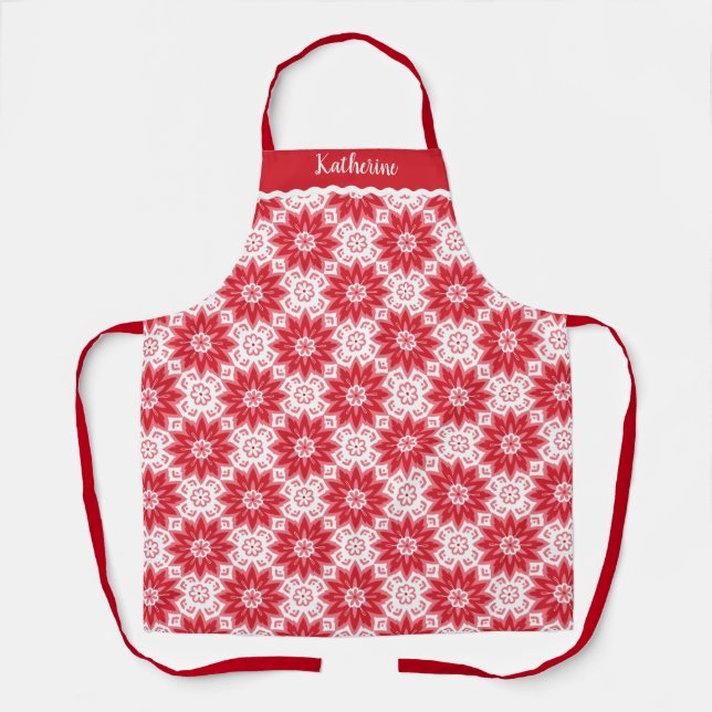 Tablier Modern Red Floral Patten Baking (Recto)
