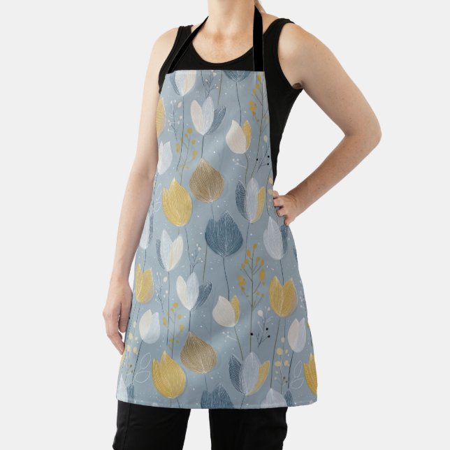 Tablier Modern Spring Tulip Botanical All-Over Print Apron (Insitu)