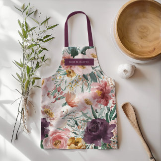 Tablier Moderne aquarelle fleurie violet élégant