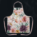 Tablier Moderne aquarelle rose floral girly élégant<br><div class="desc">Écriture florale aquarelle moderne élégant apron prun violet,  vert sauge et design girly rose bébé. Sur tendance fleurie,  feuillage beau design botanique. Fait partie d'une collection moderne.</div>