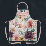Tablier Moderne aquarelle rose floral girly élégant<br><div class="desc">Écriture florale aquarelle moderne élégant apron prun violet,  vert sauge et design girly rose bébé. Sur tendance fleurie,  feuillage beau design botanique. Fait partie d'une collection moderne.</div>