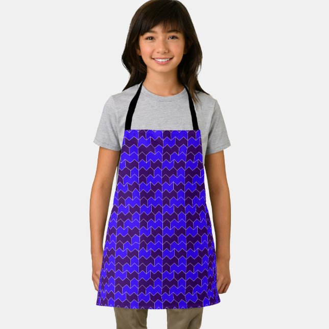 Tablier Moderne bleu royal et violet géométrique en zigzag (Insitu)