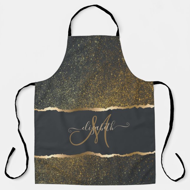 Tablier Moderne Élégant Monogramme au Touché d'Or (Recto)