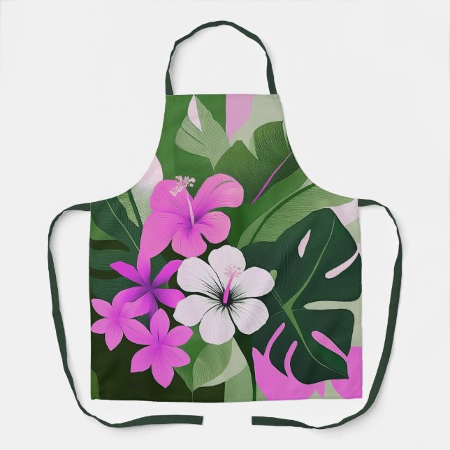 Tablier Moderne Hawaïen de milieu de siècle Hibiscus et Pl (Recto)