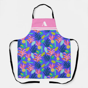 Tablier moderne joli floral bleu tropical coloré
