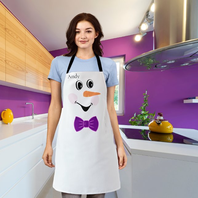 Tablier Moderne mignon Snowman Personnalisé Visage Purple  (Créateur téléchargé)