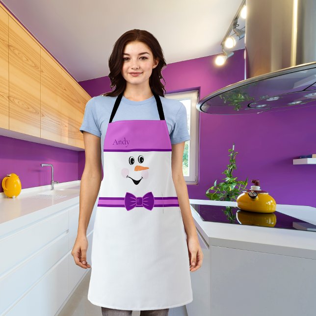 Tablier Moderne mignon Snowman Personnalisé Visage Purple  (Créateur téléchargé)