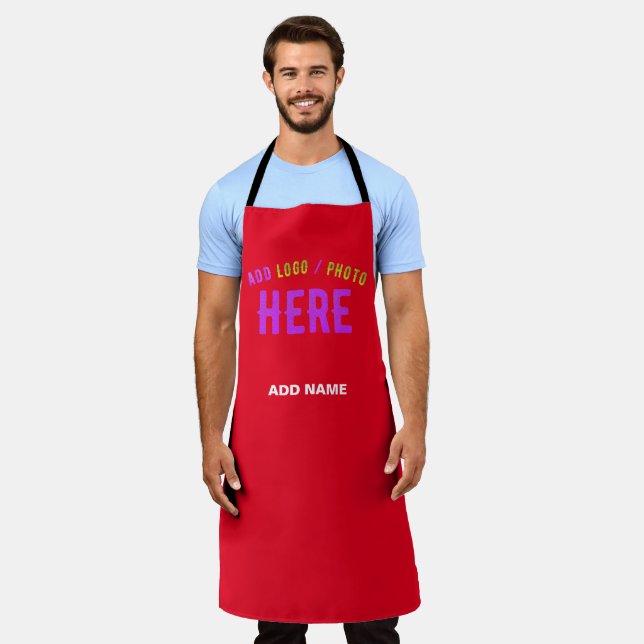 TABLIER MODERNE MODERNE PERSONNALISABLE ROUGE VÉRIFIÉ (Porté)