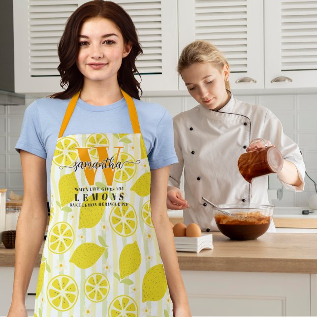 Tablier Moderne Monogramme Script Rustique Fantaisiste Cit (Modern Monogram Script Rustic Whimsical Fresh Mediterranean I ♥ Limoncello Kitchen Lemons Apron)