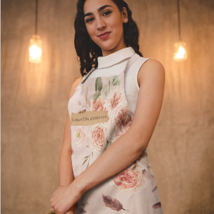 Tablier Moderne Pastel Fleurs Roses & Kraft Personnalisé