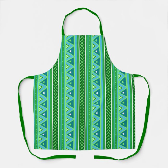 Tablier Moderne Sud-Ouest Géométrique, Vert et Aqua (Recto)