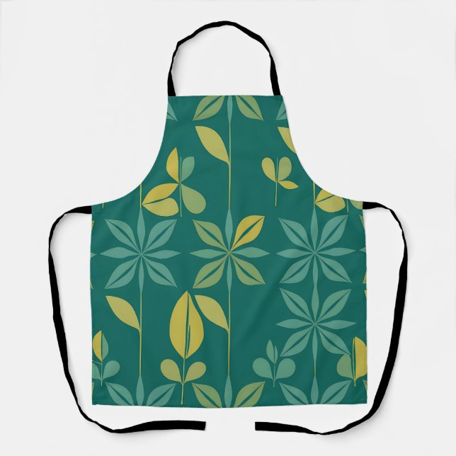 Tablier Moderne Teal Botanique Géométrique Feuille de mili (Recto)