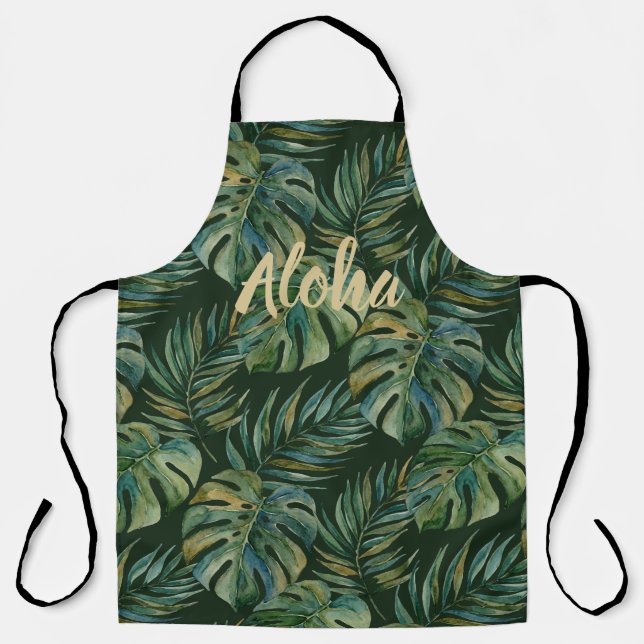 Tablier Moku Island Aquarelle Hawaïenne Monstera - Vert (Recto)