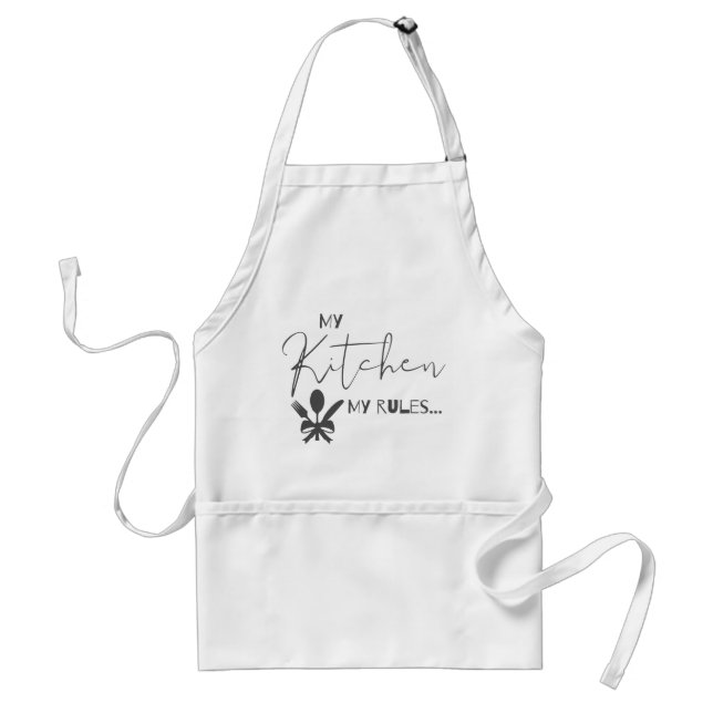 Tablier MON CUISINE MES RÈGLES MÊME Noir Blanc Typographie (Devant)