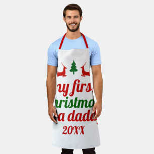 Tablier "Mon premier Noël comme papa" cerf rouge vert
