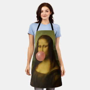 Tablier Mona Lisa soufflant de bulle rose