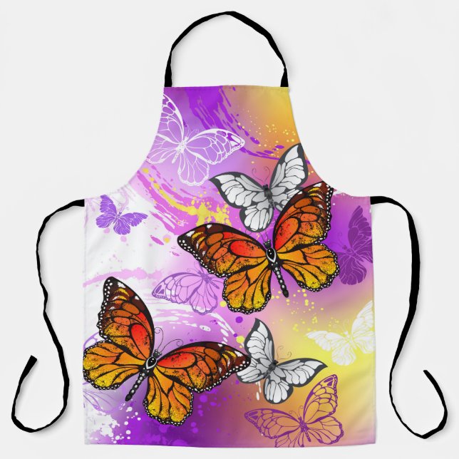 Tablier Monarch Butterflies on Purple Background (Recto)