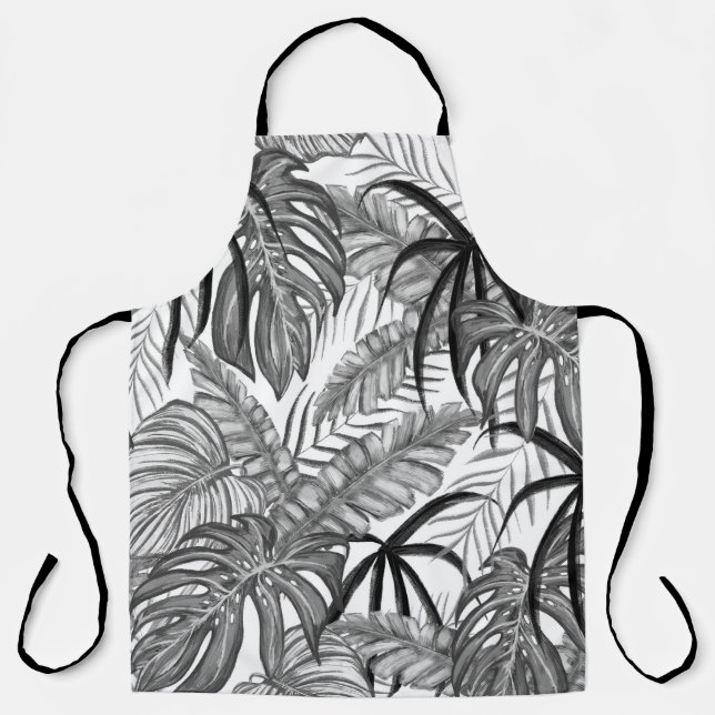 Tablier Monochrome Tropical Leaves Pattern | Elegant Black (Recto)