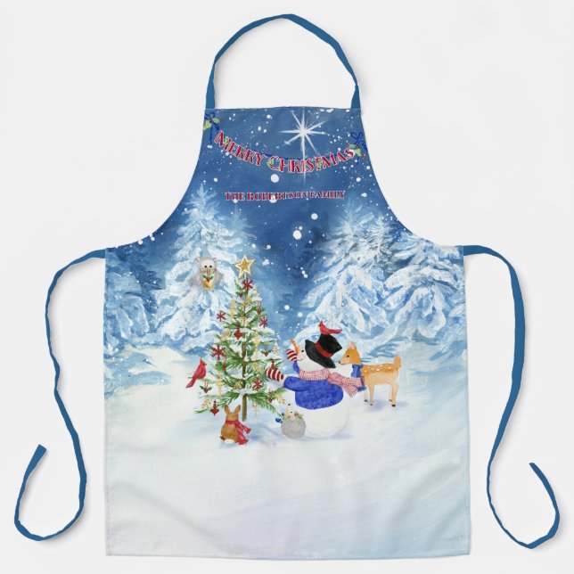 Tablier Monogram Joyeux Noël Bonhomme de Neige Étoile Nuit (Recto)
