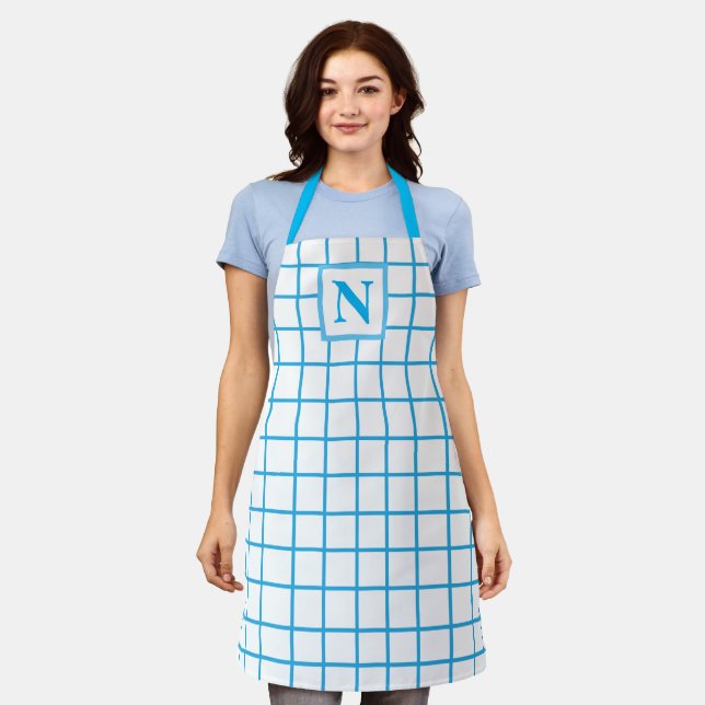 Tablier Monogramme à carreaux bleus (Porté)