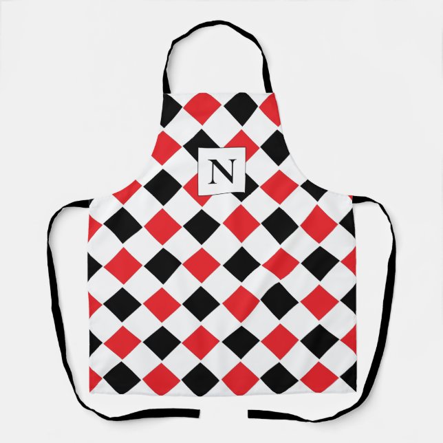 Tablier Monogramme à motif Argyle noir et rouge (Recto)