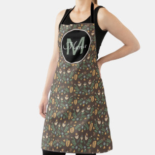 Tablier Monogramme à motif ditsy de glands et de verdure d
