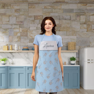 Tablier Monogramme à motif floral d'hortensia bleu poudre