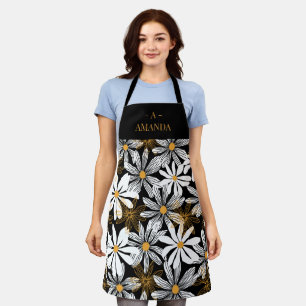 Tablier Monogramme Abstrait de marguerite noire