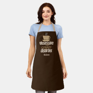 Tablier Monogramme amusant de Barista Obsessionnel sur le 