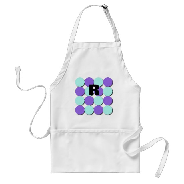 Tablier Monogramme Aqua & Pois Bleus (Devant)