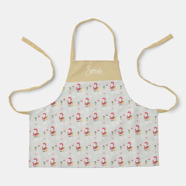 Tablier Monogramme aquarelle motif Noël Candy Santa (Recto)