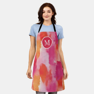 Tablier Monogramme Aquarelle rose orange Abstrait