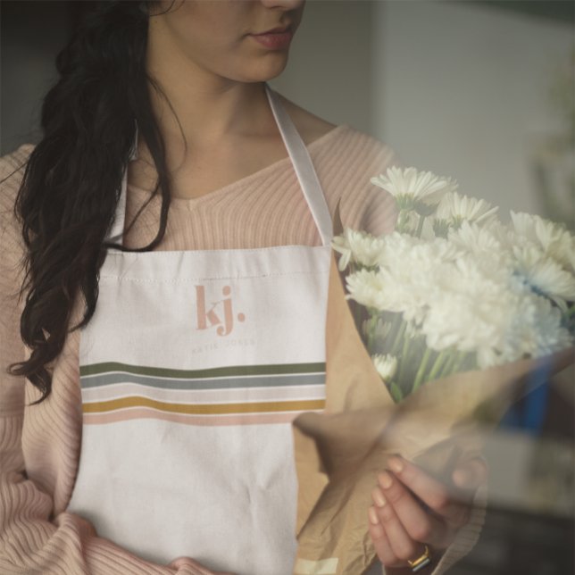 Tablier Monogramme Bandes Rétro Chic  (Créateur téléchargé)