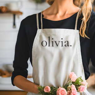 Tablier Monogramme Blanc Noir Moderne Simple Nom élégant