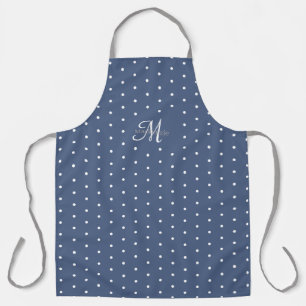 Tablier Monogramme bleu foncé gris blanc Pois chic
