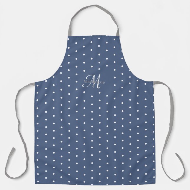 Tablier Monogramme bleu foncé gris blanc Pois chic (Recto)