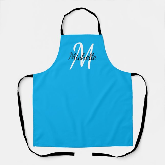 Tablier Monogramme bleu minimal moderne Nom + initial (Recto)